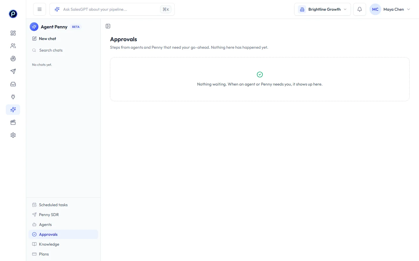 Approvals page with steps from agents and chats, select all, approve and decline