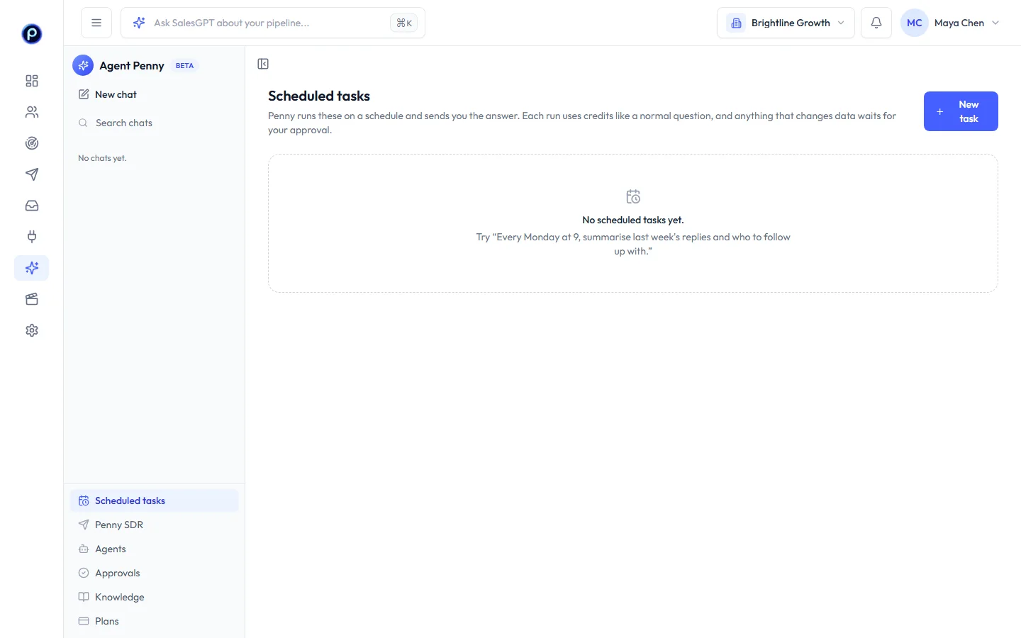 Scheduled tasks with a weekly summary, its next run and Run now